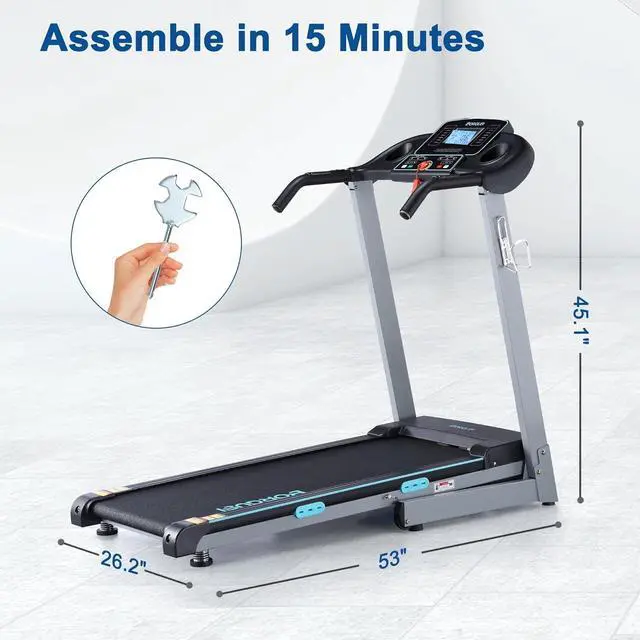 Alt view image 2 of 7 - Treadmill with Auto Incline - 300 lb Capacity, 3.0HP Folding Electric Treadmill Up to 8.5 MPH Speed, Running Machine with 17.5" Wide Tread Belt and Bluetooth Speaker for Home Use