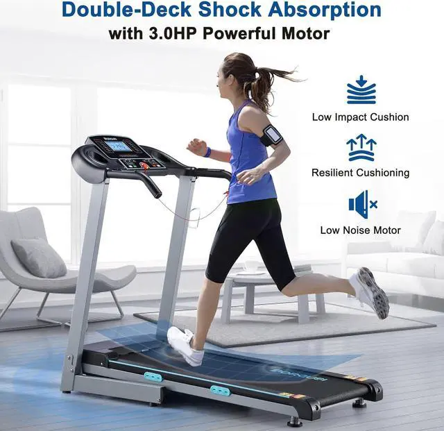 Alt view image 5 of 7 - Treadmill with Auto Incline - 300 lb Capacity, 3.0HP Folding Electric Treadmill Up to 8.5 MPH Speed, Running Machine with 17.5" Wide Tread Belt and Bluetooth Speaker for Home Use