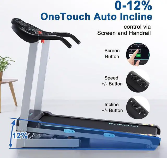 Alt view image 4 of 7 - Treadmill with Auto Incline - 300 lb Capacity, 3.0HP Folding Electric Treadmill Up to 8.5 MPH Speed, Running Machine with 17.5" Wide Tread Belt and Bluetooth Speaker for Home Use