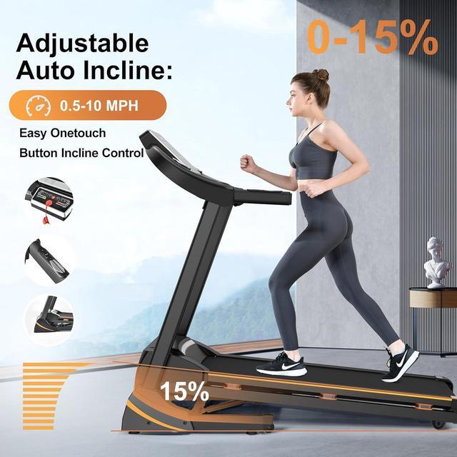 Alt view image 2 of 7 - Treadmills for Home, Treadmill with 0-15% Auto Incline, 3HP Folding Treadmill for Running Walking with 280LBS Weight Capacity, Incline Treadmill Equipped with Bluetooth & Pulse Monitor