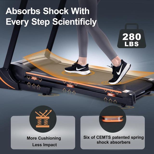 Alt view image 4 of 7 - Treadmills for Home, Treadmill with 0-15% Auto Incline, 3HP Folding Treadmill for Running Walking with 280LBS Weight Capacity, Incline Treadmill Equipped with Bluetooth & Pulse Monitor