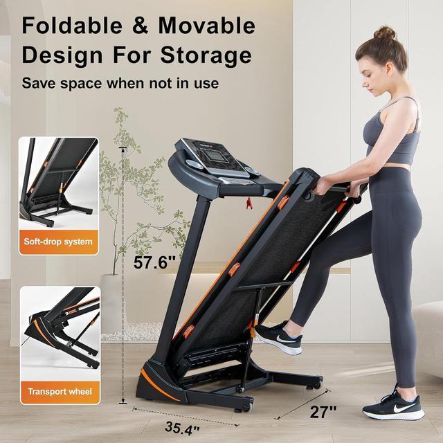 Alt view image 5 of 7 - Treadmills for Home, Treadmill with 0-15% Auto Incline, 3HP Folding Treadmill for Running Walking with 280LBS Weight Capacity, Incline Treadmill Equipped with Bluetooth & Pulse Monitor