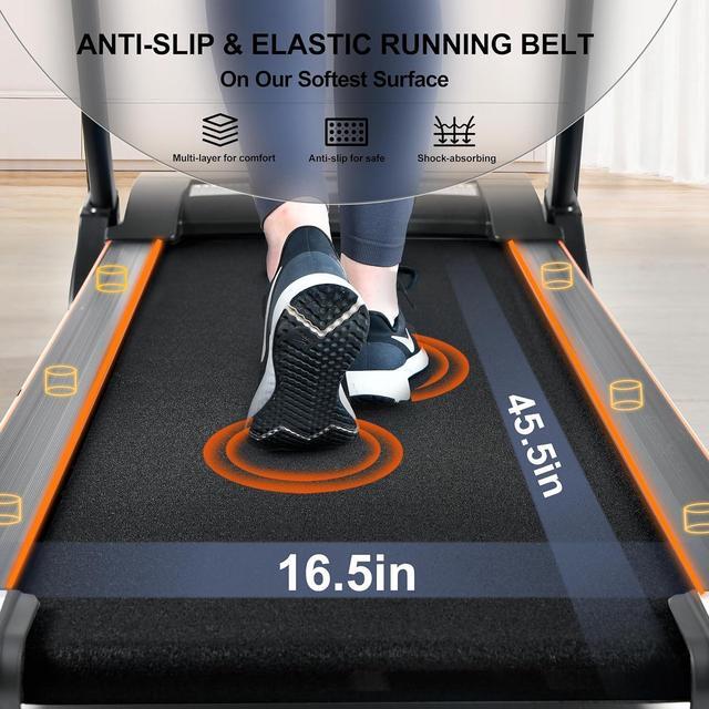 Alt view image 6 of 7 - Treadmills for Home, Treadmill with 0-15% Auto Incline, 3HP Folding Treadmill for Running Walking with 280LBS Weight Capacity, Incline Treadmill Equipped with Bluetooth & Pulse Monitor