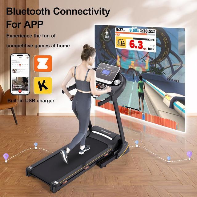 Alt view image 7 of 7 - Treadmills for Home, Treadmill with 0-15% Auto Incline, 3HP Folding Treadmill for Running Walking with 280LBS Weight Capacity, Incline Treadmill Equipped with Bluetooth & Pulse Monitor