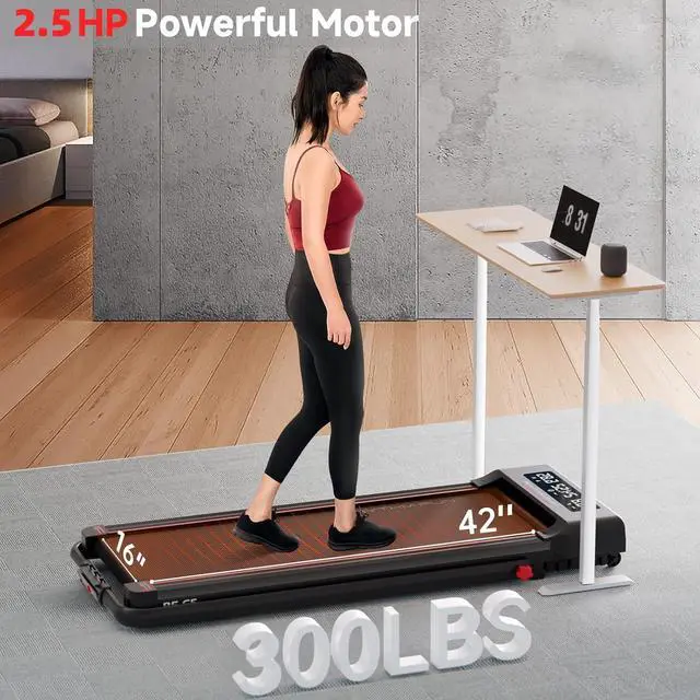 Alt view image 2 of 7 - RHYTHM FUN Foldable Treadmill, 300 lb Capacity Walking Pad 2.5HP Treadmill Under Desk, Portable Treadmill for Home and Office, Folding Treadmill 2 in 1 with Remote Control, LED Display