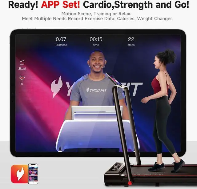 Alt view image 3 of 7 - RHYTHM FUN Foldable Treadmill, 300 lb Capacity Walking Pad 2.5HP Treadmill Under Desk, Portable Treadmill for Home and Office, Folding Treadmill 2 in 1 with Remote Control, LED Display
