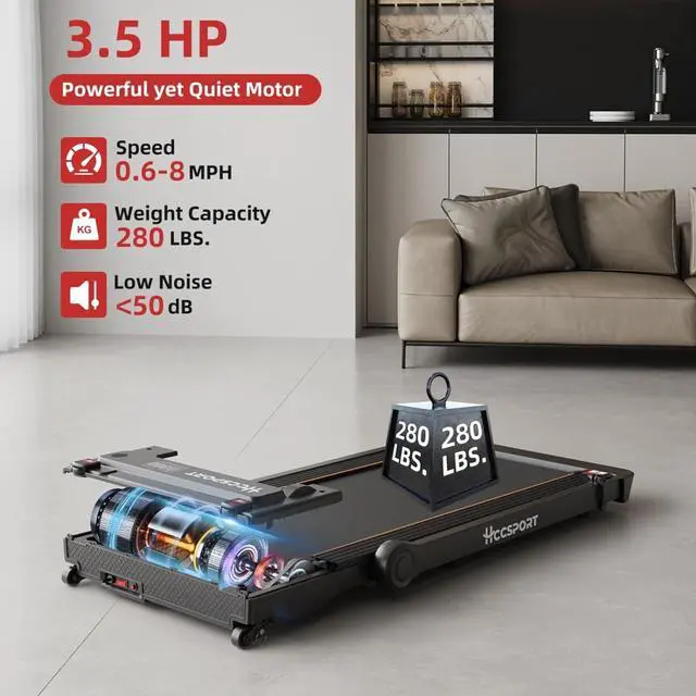 Alt view image 4 of 7 - Treadmill with Incline, 3 in 1 under desk Treadmill Walking Pad with Removable Desk Workstation 3.5HP Foldable Compact walking Treadmill for Home Small Office with Wristband Remote Control