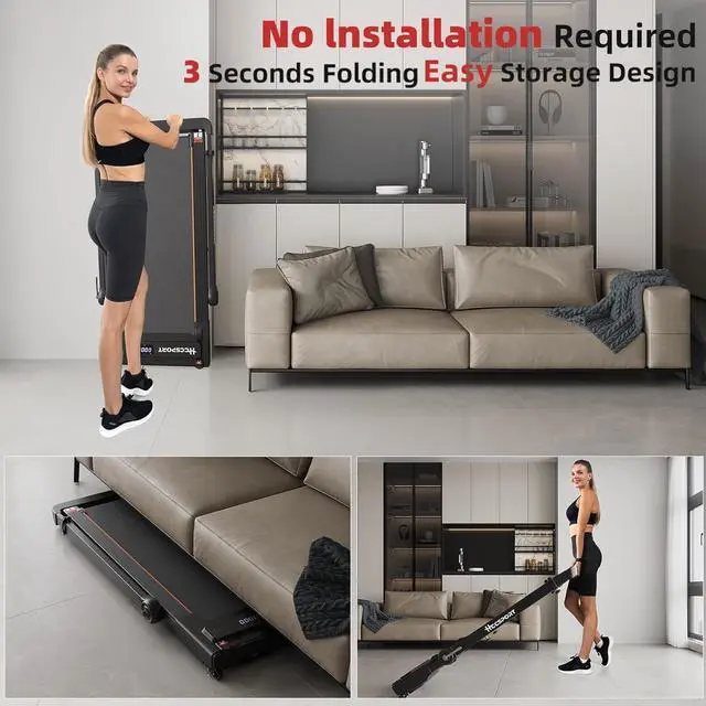 Alt view image 6 of 7 - Treadmill with Incline, 3 in 1 under desk Treadmill Walking Pad with Removable Desk Workstation 3.5HP Foldable Compact walking Treadmill for Home Small Office with Wristband Remote Control