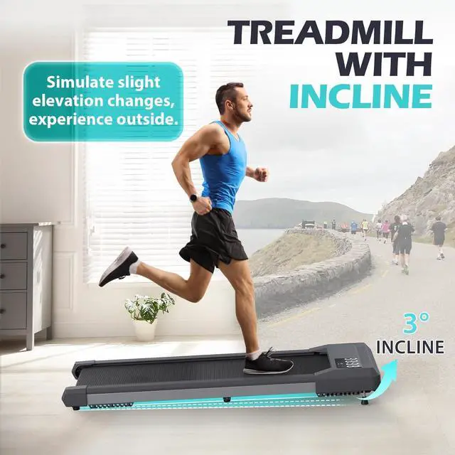 Alt view image 2 of 6 - 6% Incline Walking Pad Treadmills, Under Desk Treadmill 330lb Capacity for Home Small Space, Mute Control Portable Foldable Adjustable Incline Treadmill, Works with ZWIFT KINOMAP, Easy to Move