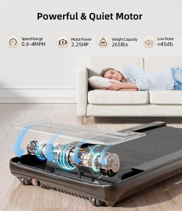 Alt view image 3 of 7 - Walking Pad - Under Desk Treadmill, Treadmills for Home/Office, Portable Treadmill, Walking Pad Treadmill Under Desk with Remote Control LED Display- Ideal for Fitness Enthusiast (Black)