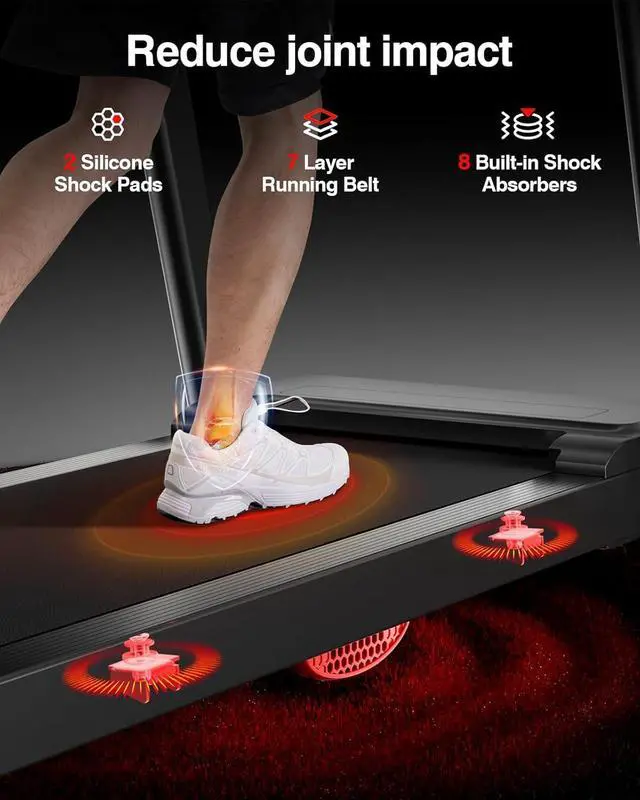 Alt view image 2 of 6 - Treadmills for Home, 3.0HP Quiet Brushless Folding Treadmill with Heart Rate Sensor, Silicone Damping System, 300lbs Weight Capacity, Holder for Cup & Phone