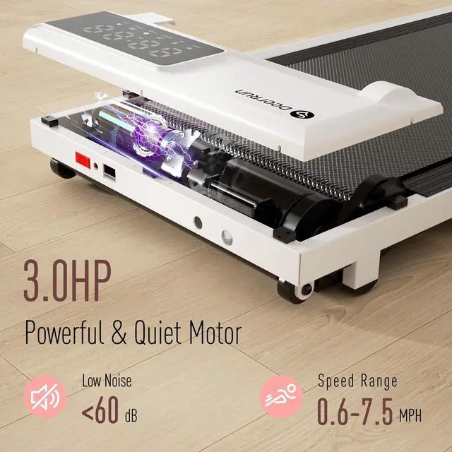 Alt view image 4 of 7 - DeerRun 3 in 1 Folding Treadmills for Home, 3.0HP Powerful and Quiet Under Desk Treadmill, 300 lbs Capacity Foldable Walking Pad with Remote Control and Space Saving, Free Installation