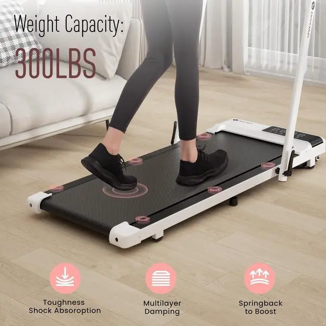 Alt view image 7 of 7 - DeerRun 3 in 1 Folding Treadmills for Home, 3.0HP Powerful and Quiet Under Desk Treadmill, 300 lbs Capacity Foldable Walking Pad with Remote Control and Space Saving, Free Installation
