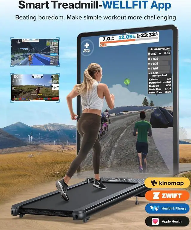 Alt view image 2 of 7 - 3.0HP Peak Walking Pad Treadmill, 340+ LB capacity Walking Pad with 10% Incline, Voice Controlled Under Desk Treadmill Works with ZWIFT KINOMAP, Portable Desk Treadmill for Home,Office,Apartment