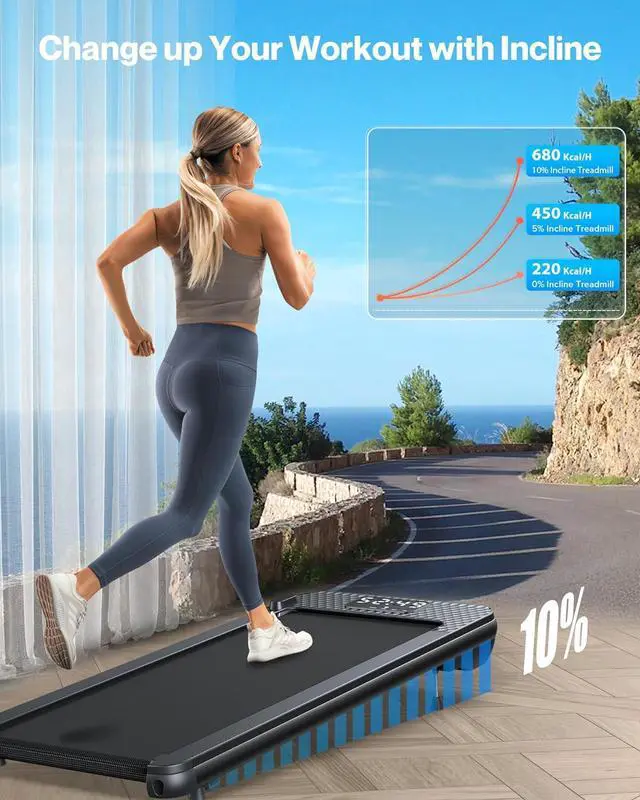 Alt view image 3 of 7 - 3.0HP Peak Walking Pad Treadmill, 340+ LB capacity Walking Pad with 10% Incline, Voice Controlled Under Desk Treadmill Works with ZWIFT KINOMAP, Portable Desk Treadmill for Home,Office,Apartment
