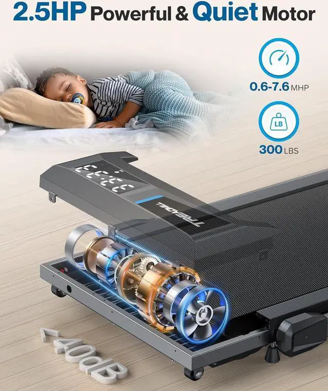Alt view image 4 of 7 - Walking Pad Under Desk Treadmill: 2 in 1 Folding Incline Treadmill for Home Office with Console Remote APP Control - 2.5HP Quiet Portable Foldable Walking Pad with 300lbs Capacity LED Screen