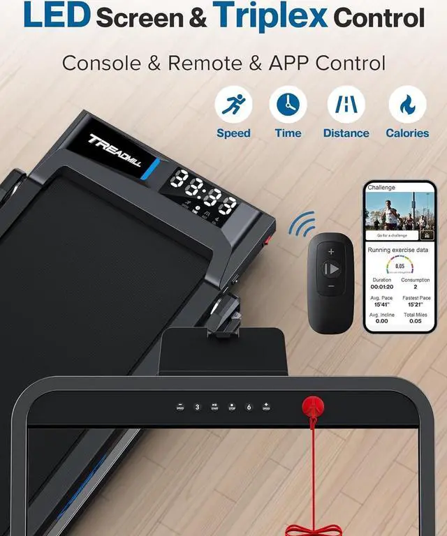 Alt view image 5 of 7 - Walking Pad Under Desk Treadmill: 2 in 1 Folding Incline Treadmill for Home Office with Console Remote APP Control - 2.5HP Quiet Portable Foldable Walking Pad with 300lbs Capacity LED Screen