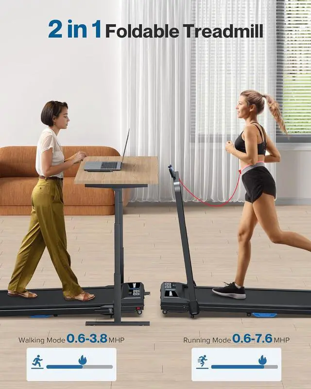 Alt view image 7 of 7 - Walking Pad Under Desk Treadmill: 2 in 1 Folding Incline Treadmill for Home Office with Console Remote APP Control - 2.5HP Quiet Portable Foldable Walking Pad with 300lbs Capacity LED Screen