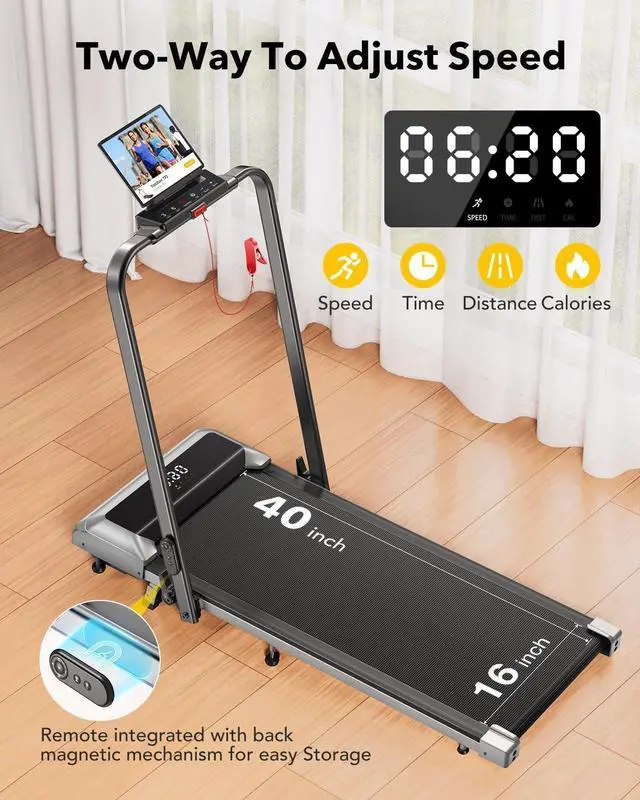 Alt view image 3 of 7 - Walking Pad Under Desk Treadmill with Incline, 2 in 1 Folding Treadmill for Home/Office, Portable Compact Treadmill with Remote Control, APP & LED Display 300LBS Capacity