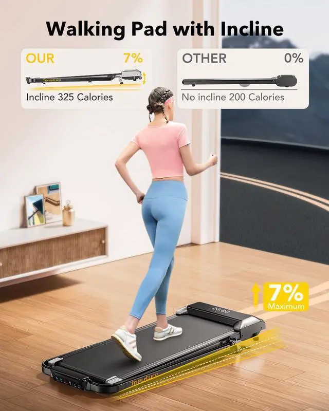 Alt view image 4 of 7 - Walking Pad Under Desk Treadmill with Incline, 2 in 1 Folding Treadmill for Home/Office, Portable Compact Treadmill with Remote Control, APP & LED Display 300LBS Capacity