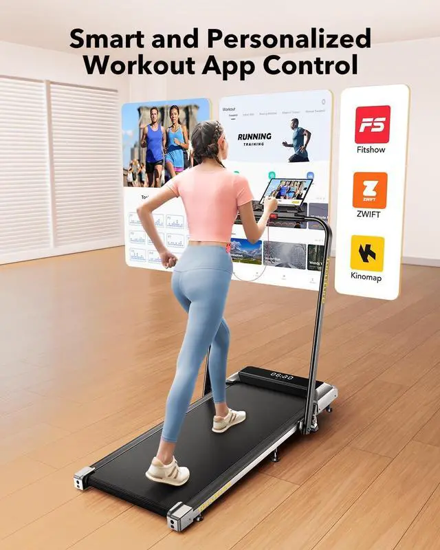 Alt view image 6 of 7 - Walking Pad Under Desk Treadmill with Incline, 2 in 1 Folding Treadmill for Home/Office, Portable Compact Treadmill with Remote Control, APP & LED Display 300LBS Capacity
