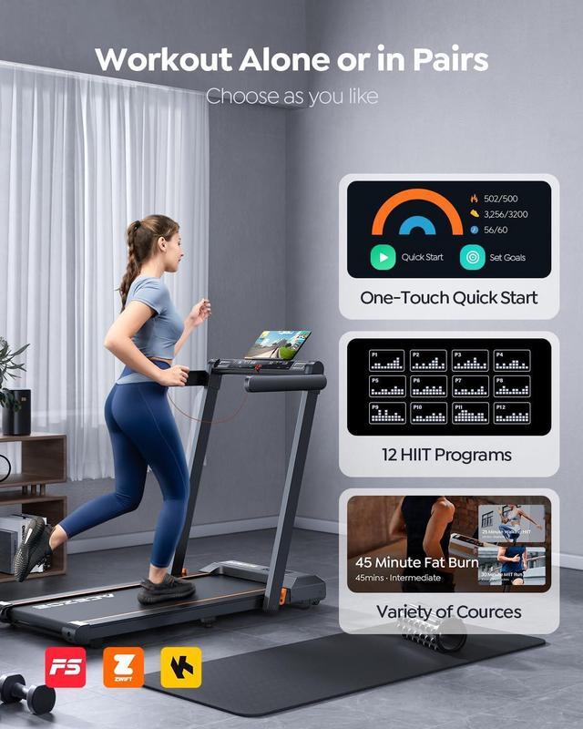 Alt view image 3 of 7 - 2 in 1 Foldable Treadmill for Home, Under Desk Treadmill with 12 HIIT Modes, Workout APPs and Touch Screen, 2.5HP Walking Treadmill for Home Office, 265lbs Capacity, Installation-free