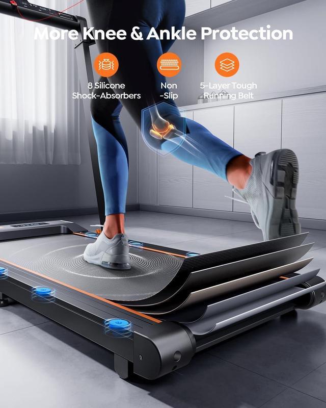 Alt view image 5 of 7 - 2 in 1 Foldable Treadmill for Home, Under Desk Treadmill with 12 HIIT Modes, Workout APPs and Touch Screen, 2.5HP Walking Treadmill for Home Office, 265lbs Capacity, Installation-free