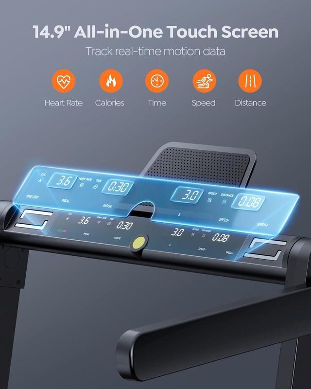 Alt view image 4 of 7 - 2 in 1 Foldable Treadmill for Home, Under Desk Treadmill with 12 HIIT Modes, Workout APPs and Touch Screen, 2.5HP Walking Treadmill for Home Office, 265lbs Capacity, Installation-free