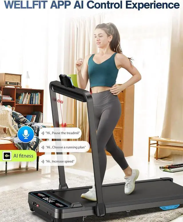 Alt view image 3 of 7 - Incline Walking Pad Treadmill: [Voice Controlled] 2 in 1 Smart Treadmill with 300lbs Capacity Compatible with Wellfit Kinomap ZWIFT APP - 2.5HP Quiet Treadmill with Console Remote Control