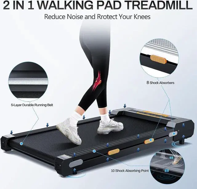 Alt view image 4 of 7 - Walking Pad Treadmill with Incline Under Desk Treadmill, 2 in 1 Portable Compact Treadmill for Home with Remote Control, LCD Display, Small Walking Jogging Machine