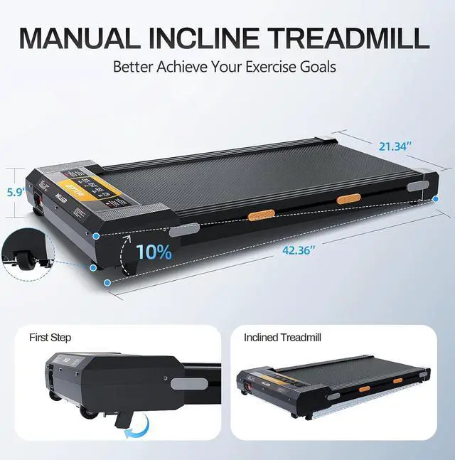 Alt view image 6 of 7 - Walking Pad Treadmill with Incline Under Desk Treadmill, 2 in 1 Portable Compact Treadmill for Home with Remote Control, LCD Display, Small Walking Jogging Machine