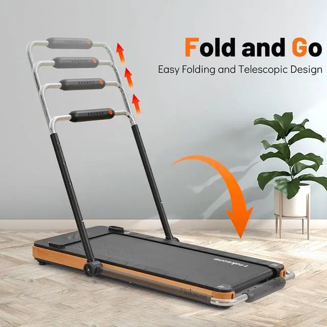 Alt view image 2 of 6 - Maksone Folding Walking Pad, Wood Under Desk Treadmill with Adjustable Handlebar, Foldable Treadmill with Remote Control, Installation-Free