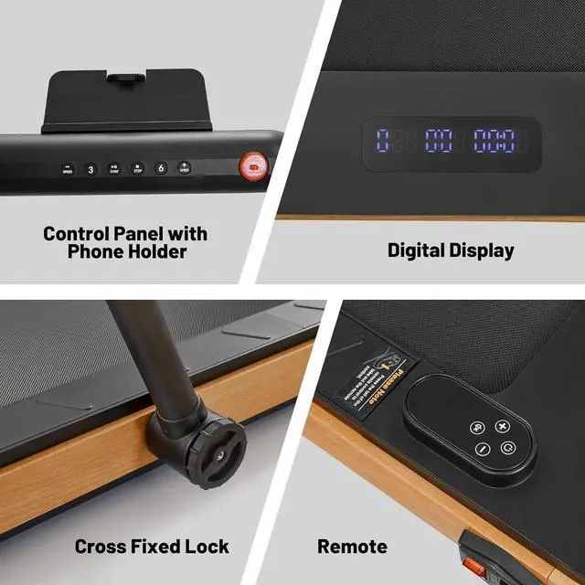 Alt view image 6 of 6 - Maksone Folding Walking Pad, Wood Under Desk Treadmill with Adjustable Handlebar, Foldable Treadmill with Remote Control, Installation-Free