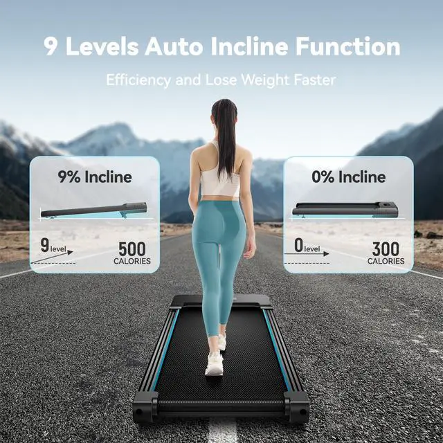 Alt view image 2 of 6 - Walking Pad with Auto Incline, Under Desk Folding Treadmill with Remote Control and LED Display for Home Office, 2.5HP Portable Walking Jogging Running Machine, 265 LB Capacity