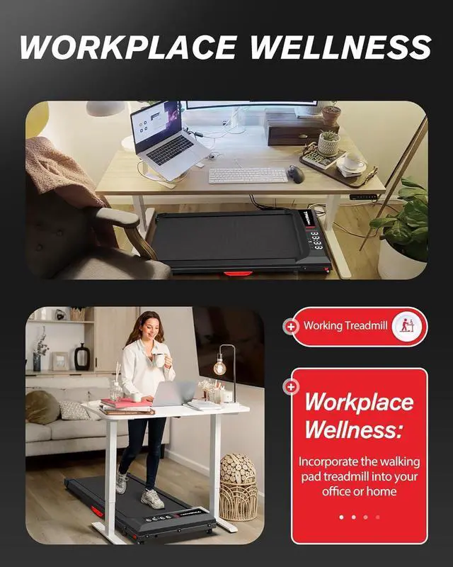 Alt view image 4 of 6 - Walking Pad Under Desk Incline Treadmill for Home Office, 40dB Small Treadmill 300lbs Capacity, Cardio Training Walking Jogging Running, Easy to Move Use, Compatible with KINOMAP WELLFIT Apple Health