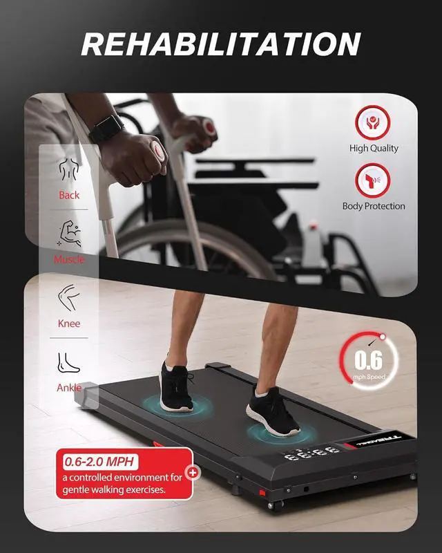 Alt view image 6 of 6 - Walking Pad Under Desk Incline Treadmill for Home Office, 40dB Small Treadmill 300lbs Capacity, Cardio Training Walking Jogging Running, Easy to Move Use, Compatible with KINOMAP WELLFIT Apple Health