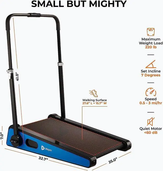 Alt view image 3 of 7 - Lifepro Smallest Portable 30in Small Mini Walking Pad Treadmill Installation Free, Adjustable Incline, Under Desk Work Compact Treadmills for Home/Office - Max Load 220Lbs & Speed 3MPH