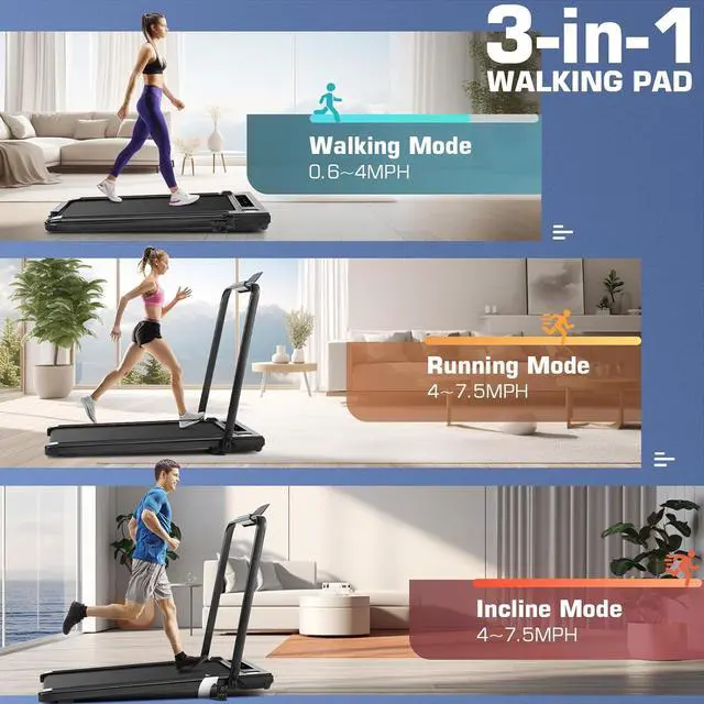 Alt view image 6 of 7 - ANCHEER Treadmills, 3 in 1 Folding Treadmill with Incline, Walking Pad Treadmill Under Desk for Home Office, Portable Treadmill with Remote Control, Quiet and Powerful, Installation-Free