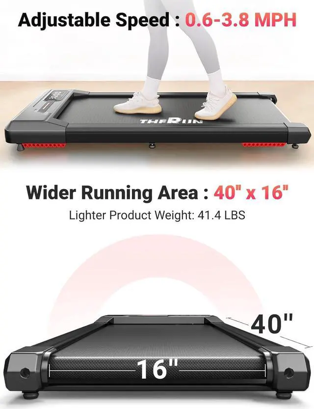 Alt view image 4 of 6 - THERUN Walking Pad, 2.5 HP Under Desk Treadmill with Remote Control for Walking and Jogging, 265lbs Capacity Widen Running Belt Portable Walking Desk Treadmill LED Display for Home/Office