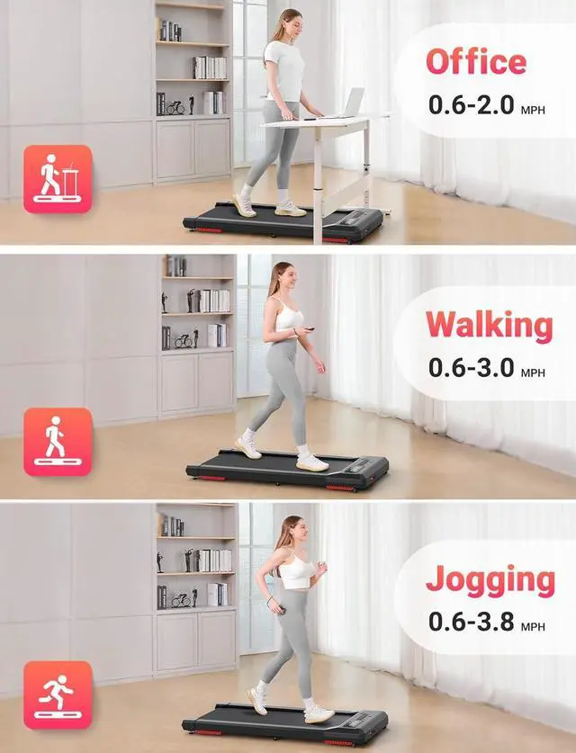Alt view image 6 of 6 - THERUN Walking Pad, 2.5 HP Under Desk Treadmill with Remote Control for Walking and Jogging, 265lbs Capacity Widen Running Belt Portable Walking Desk Treadmill LED Display for Home/Office