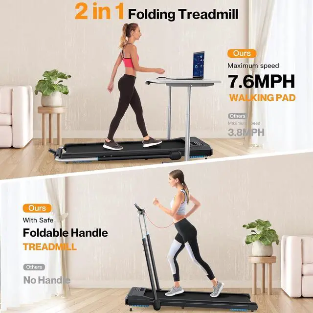 Alt view image 2 of 7 - Walking Pad, Under Desk Treadmill with 6% Incline, Portable Walking Pad Treadmill for Home and Office with APP & Remote Control and LED Display, 320 lbs Capacity