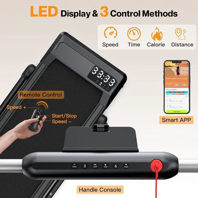 Alt view image 3 of 7 - Walking Pad, Under Desk Treadmill with 6% Incline, Portable Walking Pad Treadmill for Home and Office with APP & Remote Control and LED Display, 320 lbs Capacity