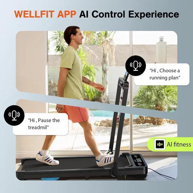 Alt view image 2 of 7 - Under Desk Walking Pad Treadmill: [Voice Control] 2 in 1 Incline Folding Treadmill Works with KINOMAP WELLFIT APP for Home Office - 2.5HP Quiet Treadmills with 300Lbs Capacity