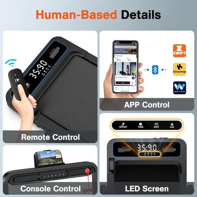Alt view image 6 of 7 - Under Desk Walking Pad Treadmill: [Voice Control] 2 in 1 Incline Folding Treadmill Works with KINOMAP WELLFIT APP for Home Office - 2.5HP Quiet Treadmills with 300Lbs Capacity
