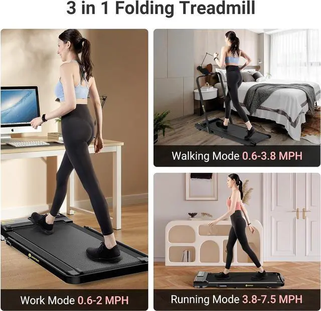 Alt view image 2 of 6 - DeerRun 3 in 1 Folding Treadmill, Walking Pad-Under Desk Treadmill, 3.0HP Quiet Foldable Portable Treadmill, 300 lbs Capacity Treadmills for Home Small Spaces with Remote Control and APP