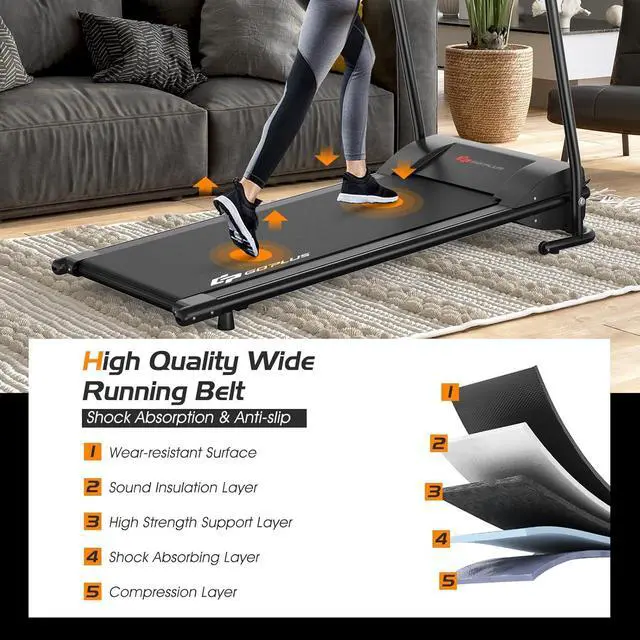Alt view image 3 of 7 - Goplus Compact Folding Treadmill for Home, Electric Walking Running Machine, Low Noise, Built-in 2 Workout Modes and 12 Programs, with Display