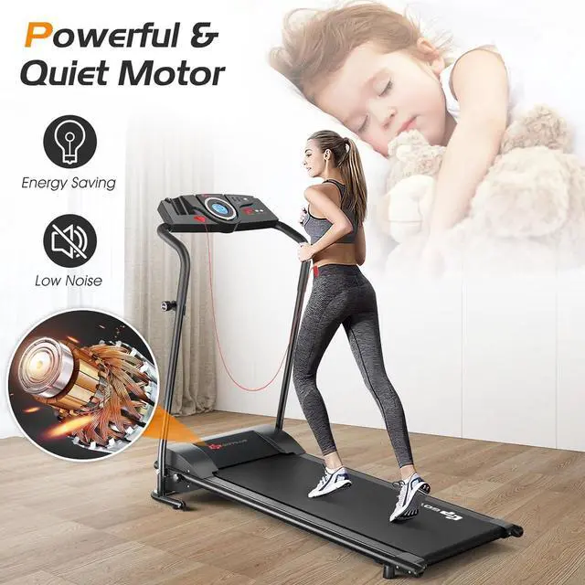Alt view image 4 of 7 - Goplus Compact Folding Treadmill for Home, Electric Walking Running Machine, Low Noise, Built-in 2 Workout Modes and 12 Programs, with Display