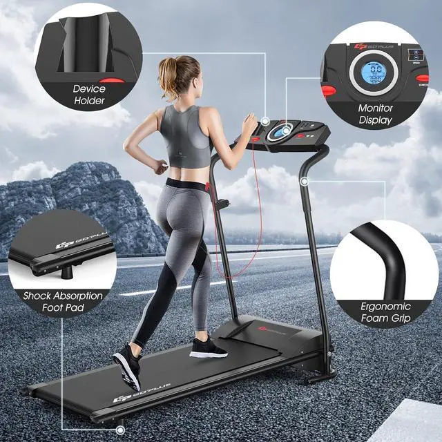 Alt view image 6 of 7 - Goplus Compact Folding Treadmill for Home, Electric Walking Running Machine, Low Noise, Built-in 2 Workout Modes and 12 Programs, with Display