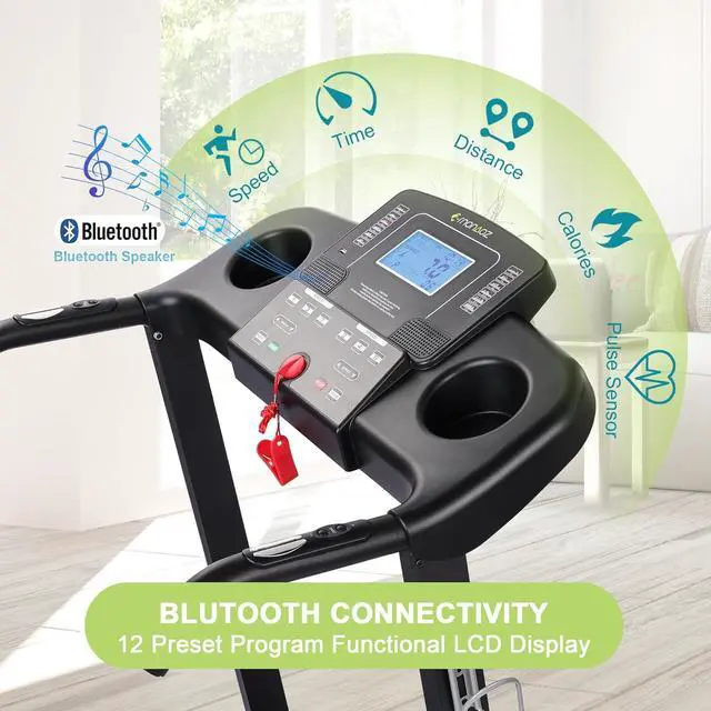 Alt view image 2 of 7 - Treadmill with Manual Incline and Bluetooth Speaker, Folding Treadmill 2.5HP Up to 8.5 MPH Speed, 18" Wide Running Machine with 15 Programs LCD Display, 300 LBS Capacity, for Home Use