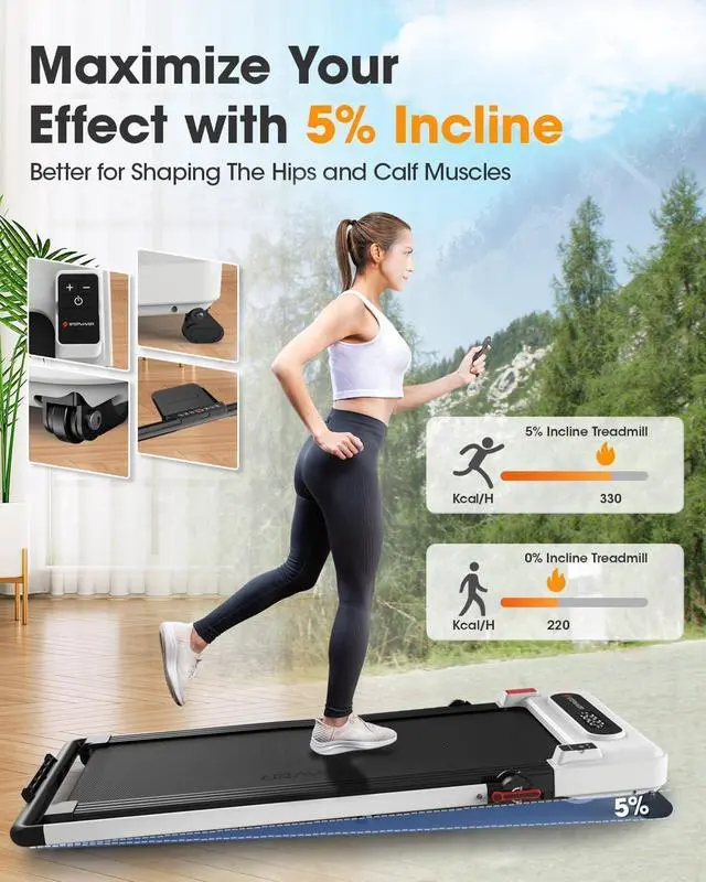 Alt view image 2 of 7 - Walking Pad Treadmill for Home, 3 in 1 Foldable Under Desk Treadmill Incline Office App Remote Control - 3 HP Portable Folding Treadmill with Handle 330lbs Capacity LED Display